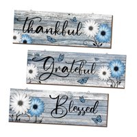 Magideal - 3 Piezas De Letreros De Madera Rústicos Para Colgar En La Pared, Placa De Granja Con Diseño De Margaritas Y Flores, Decoración De Pared Para Lavanderí Azul Blanco