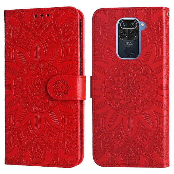 Funda tipo cartera FOXDOCK para Xiaomi Redmi Note 9 4G , diseño girasol en relieve, cuero PU, cierre magnético, soporte y tarjetero