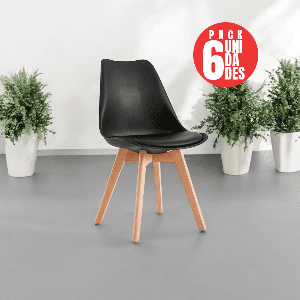 Tienda El Garage - Pack 6 Sillas Acolchadas Eames Negro