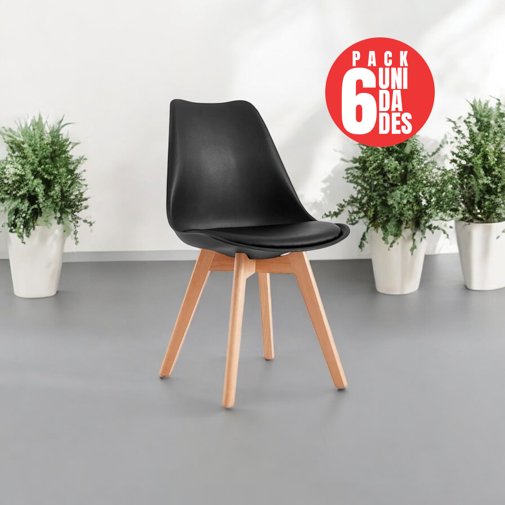 Tienda El Garage - Pack 6 Sillas Acolchadas Eames Negro