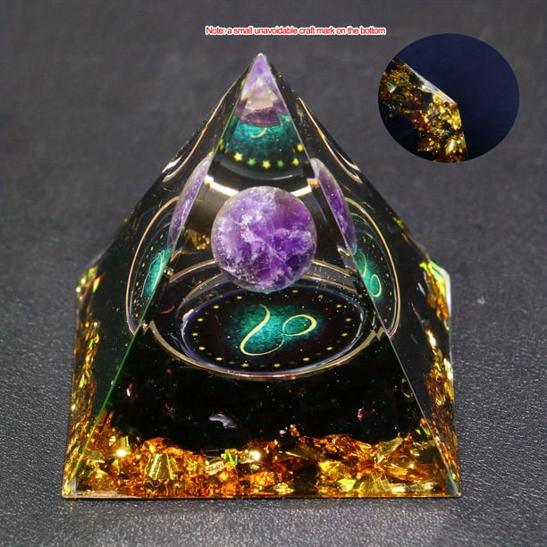 1pc Twelve Constellations Orgone Pyramid Taurus/Scorpio/Leo/Pisces/Cancer/Virgo/Libra/Aries/Gemini/Aquarius Amethyst Peridot Healing Crystal Energy Orgonite Pyramide Meditation Tool Quartz Home Decor