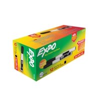 Rotulador De Borrado En Seco Expo Magnético Con Goma De Borrar De Punta Fina, Negro, 12 Unidades