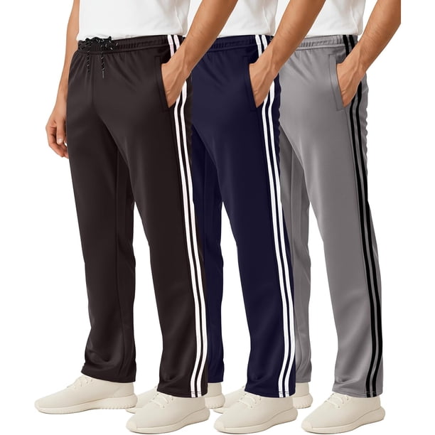 Pack de 3 pantalones deportivos de malla para hombre, corte recto y bajos abiertos