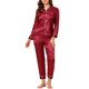 thumbnail image 1 of INSPIRE CHIC Conjunto de Pijama de Satén para Mujer Camisa de Dormir de Manga Larga con Botones y Pantalones con Ribete en Contraste Cuello con Solapa Ropa de Casa XS Rojo, 1 of 6