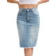 thumbnail image 1 of INSPIRE CHIC Faldas de Jean para Mujer Vuelta al Colegio Dobladillo Crudo Cintura Alta Bolsillos Estiramiento Falda de Mezclilla de Longitud Media Azul Claro S, 1 of 5