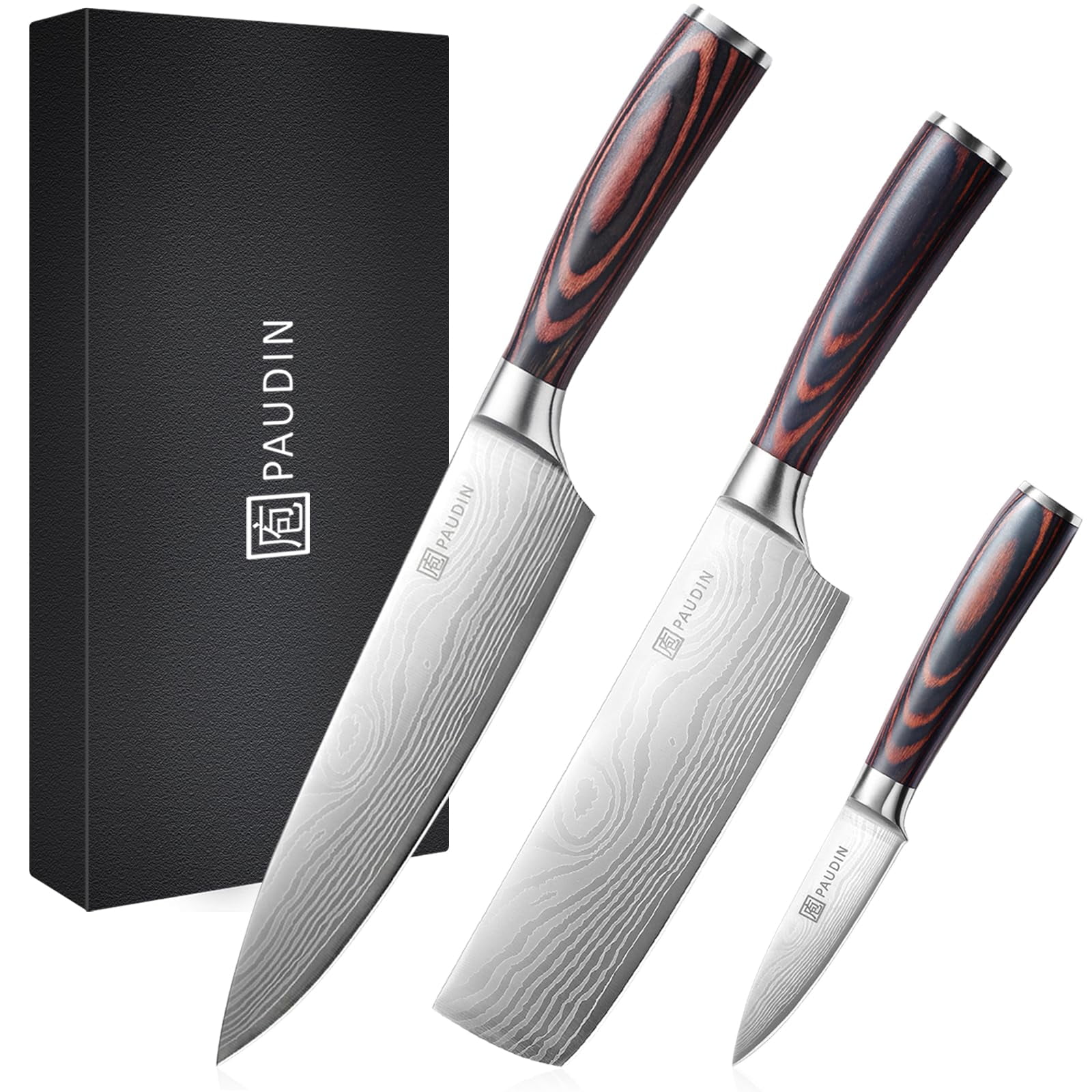 Juego De Cuchillos Paudin Kitchen De Acero Inoxidable Con Alto Contenido De Carbono De 3 Piezas