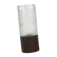 Bothyi - Florero De Vidrio Con Base De Madera, Florero Creativo Elegante Para Estante De Oficina, Sala De Estar Transparente