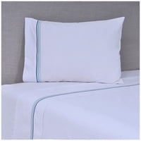 Mashini - Juego De Sábanas Bordada. 144 Hilos 1.5 Plaza Line Azul