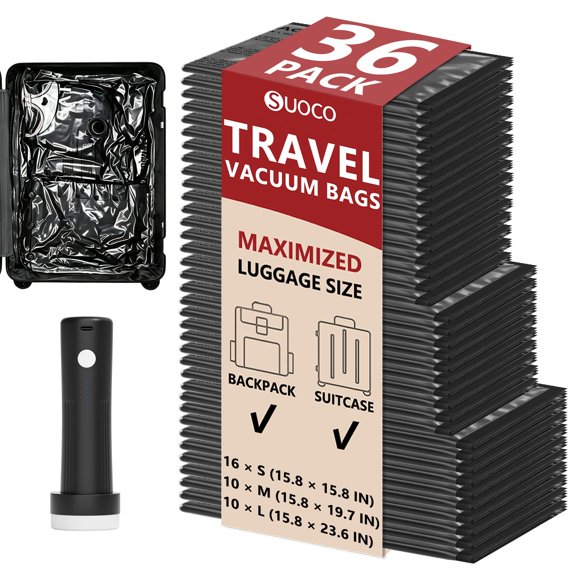 Bolsas de Vacío SUOCO 36 uds con Bomba Inalámbrica – Negro