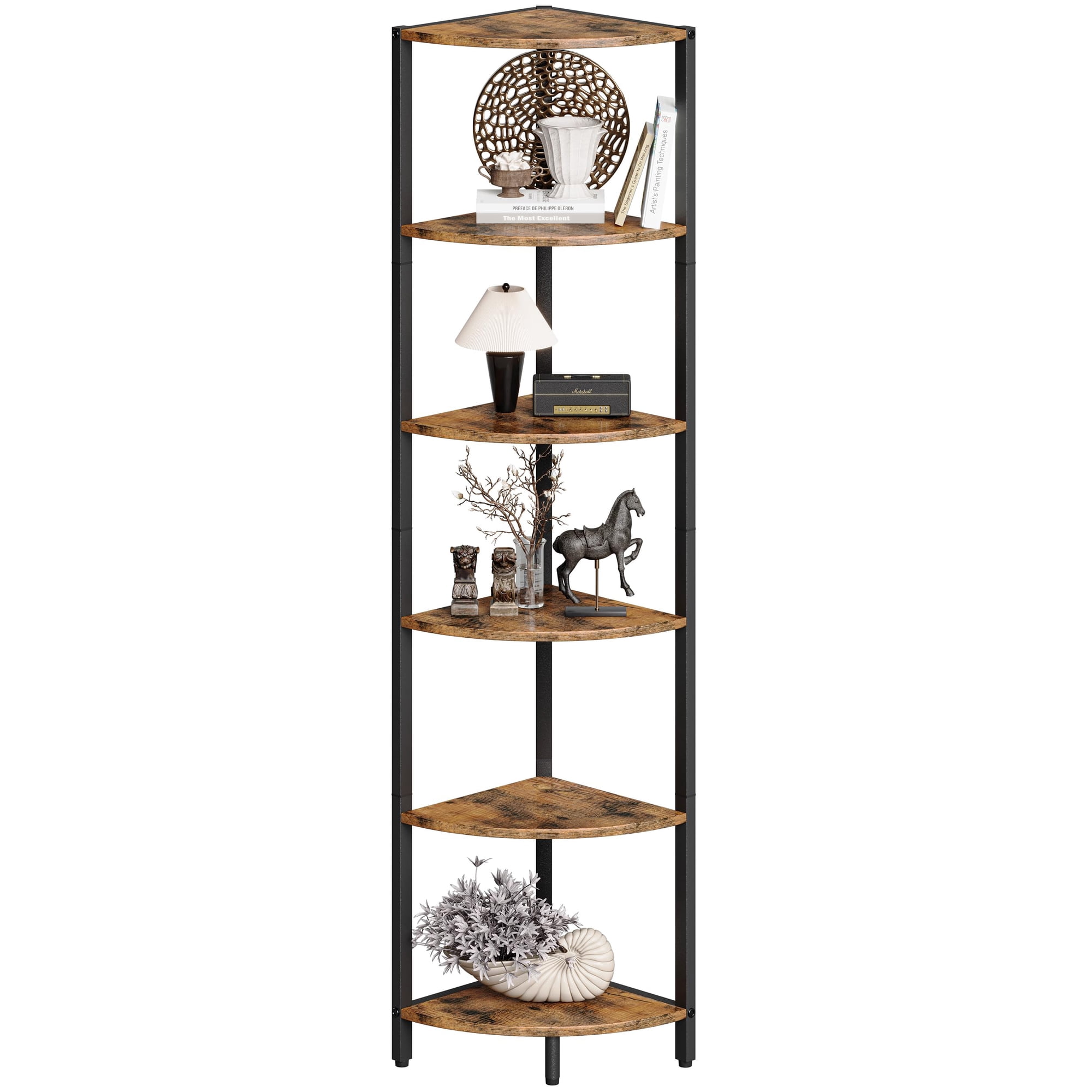 Estantería De Esquina Ircpen, 160 Cm, 6 Niveles, Metal Marrón Rústico
