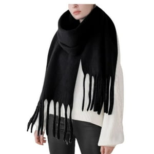 Ekolmac - Bufanda Pañuelo Maxi De Lana Otoño Invierno Color Negro