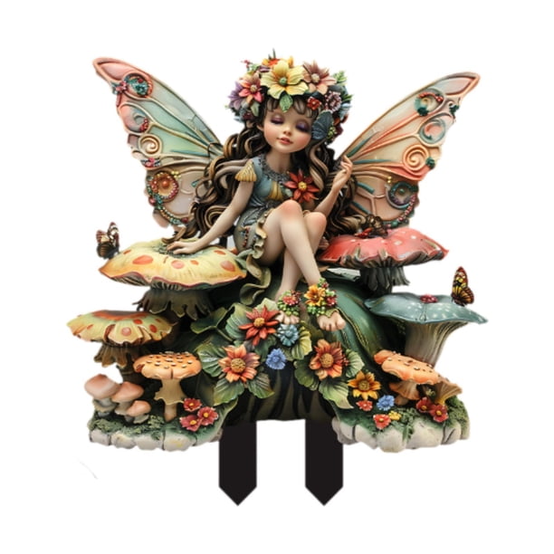 Estaca de estatua para jardín de hadas, accesorio de estaca con flores, decoración acrílica, minifigura decorativa para maceta, balcón, césped, patio