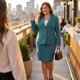 thumbnail image 2 of Agnes Orinda Conjunto de Traje de Negocios para Mujer Talla Grande de 2 Piezas con Blazer de Solapa con Botones y Faldas Lápiz Midi con Bolsillo 6X Azul Lago, 2 of 8