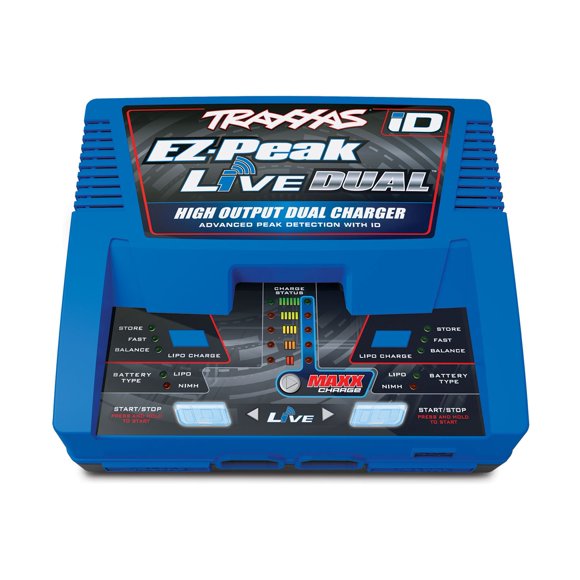 Cargador Traxxas EZ Peak Live Dual, 200 W, multiquímico, azul