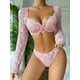 thumbnail image 2 of Hot Floral Pattern Mesh Lingerie Set, Semi-sheer Bow Decor Bra Top & Thong, Women's Lingerie & Underwear, 2 of 3