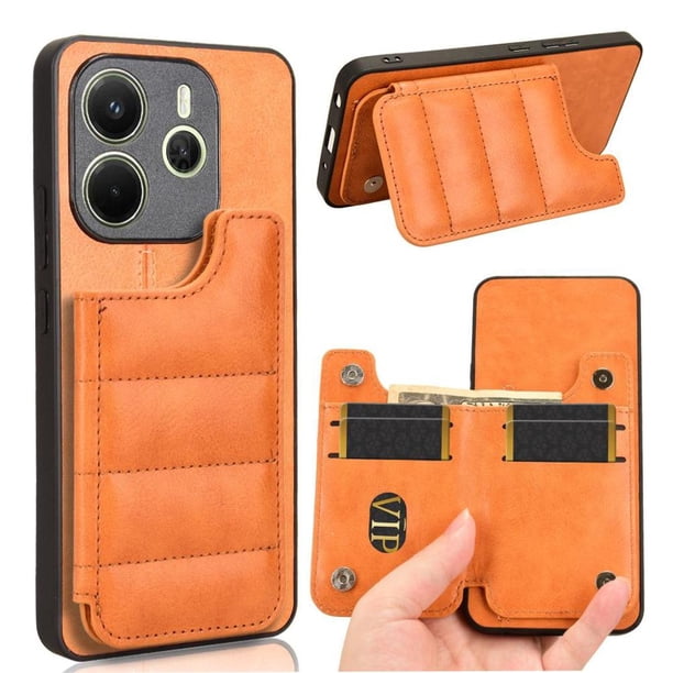 Funda Cartera Desmontable para Xiaomi Redmi Note 14 4G con Soporte y Ranuras Amarillo