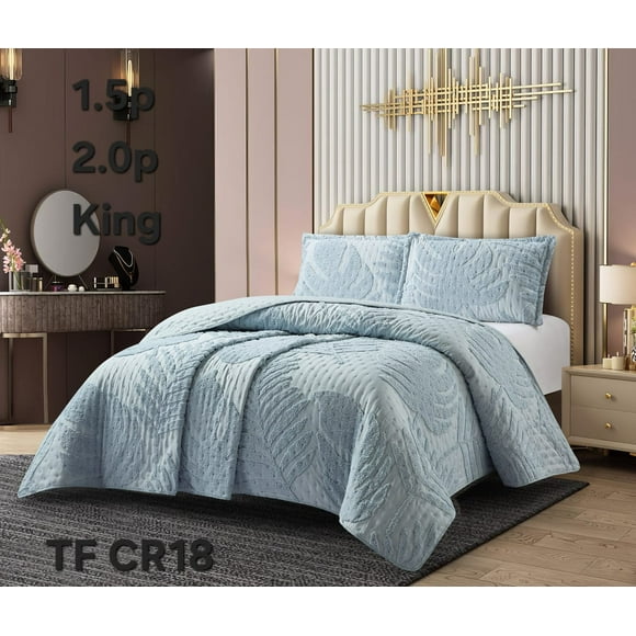 Cobertor de Verano 2 Plazas Plumon Ligero Polialgodón Diseño Hoja Celeste