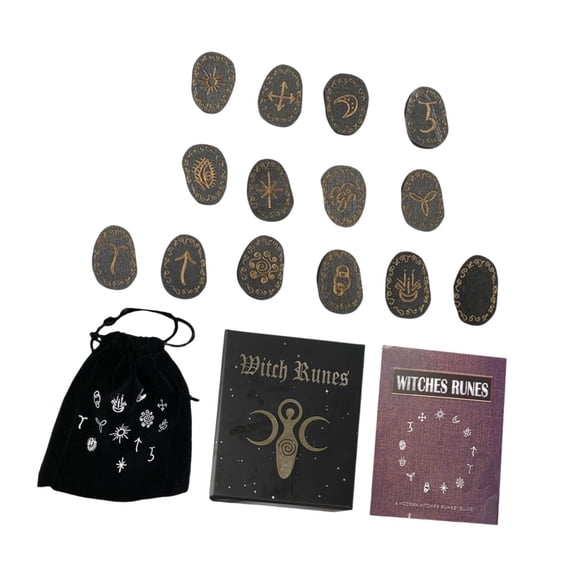 Witch Rune Stone Set Play Gift Witchcraft Pagan Rune Símbolo Con Bolsa De Almacenamiento