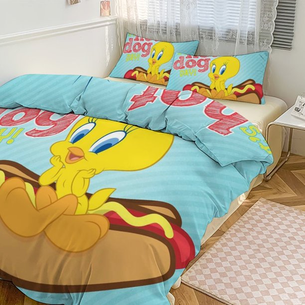 TweetyBird Print Bedding Set Pattern Duvet Cove Set 3 Pieces 1 Quilt Cover And 2 Pillowcases for Women Men Teens