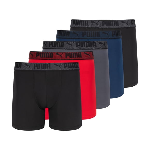 Calzoncillos tipo bóxer PUMA Training Fit para hombre, paquete de 5, color rojo y azul marino