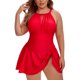 thumbnail image 1 of Agnes Orinda Traje de Baño de Una Pieza para Mujer Tallas Grandes Halter Malla Transparente Lazo Control de Abdomen Push Up Playa Vacaciones Traje de Baño L Rojo, 1 of 9