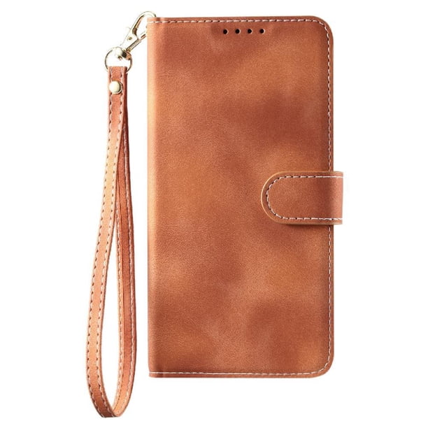 Funda Cartera para iPhone 14 Plus Tapa con Ranuras, Soporte y Correa Marrón