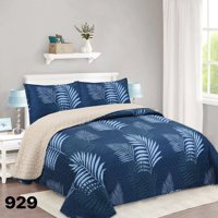 Genérico - Cubrecama Quilt Sherpa King - Azul Hojas M929