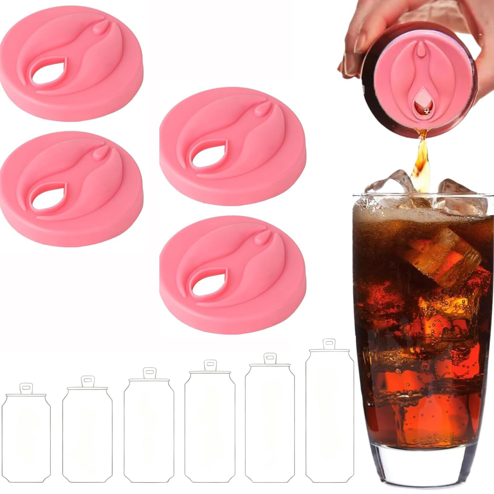 Tapas De Silicona Para Latas De Refresco Qicwuoy, Paquete De 4 Reutilizables, Color Rosa