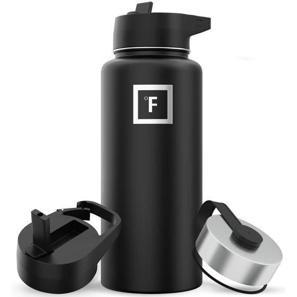 Botella de agua IRON °FLASK para acampar y senderismo, 960 ml, color negro medianoche