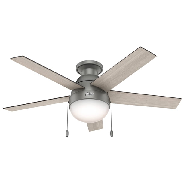 Ventilador de techo Hunter Anslee de 46" con luz LED, acabado plata mate y cadena de tiro