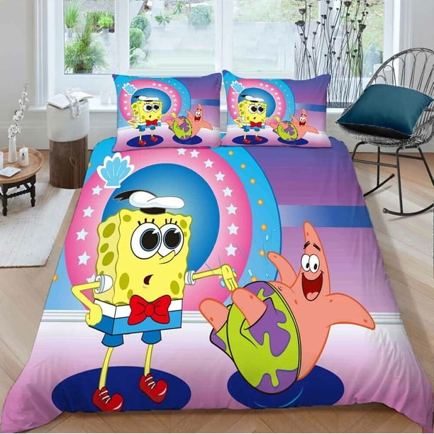 SpongeBob Awake Duvet Quilt Covers Pillow Case Bedding Sets3-Piece Bedding Set (1 Duvet Cover + 2 Pillow Shams)