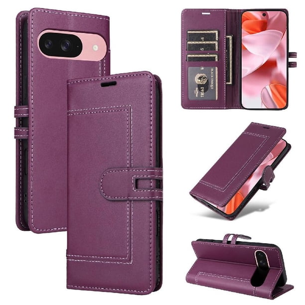 Premium Wallet Case for Google Pixel 9/9 Pro with Card Slots & Kickstand, Flip Cover Purple