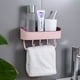 thumbnail image 3 of 1pc Shower Caddy Toothbrush Holders For Bathroom Wall Mounted, Detachable Towel Rack 4 Hooks, Punch Free Shower Basket Bathroom Storage Organizer, Drain Dustproof Kitchen Bathroom Set, 3 of 4