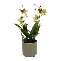 Fliperex - Planta Artificial Orquidea Amarillo Decorativa Macetero Loza Amarillo