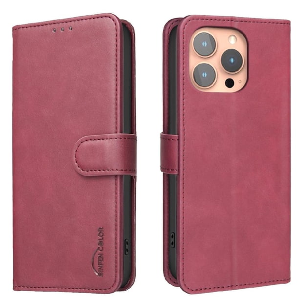 Funda Billetera para iPhone 14 PRO Protección RFID y Soporte Ajustable Rojo