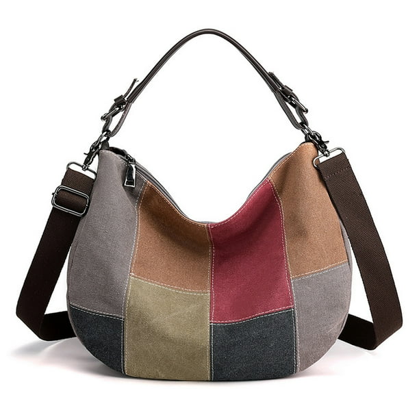 Bolsos de mano multicolor con diseño cruzado, bolso de hombro informal de lona, bolso cruzado para mujer