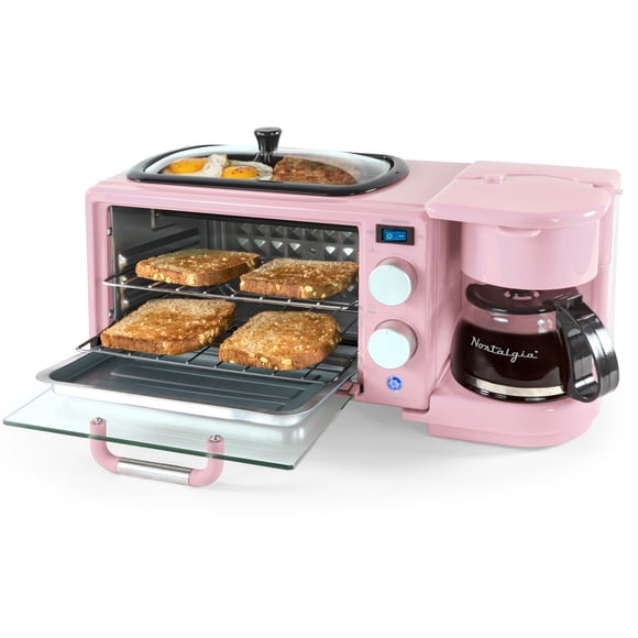 Breakfast Station Nostalgia 3 en 1, estilo retro, con cafetera, color rosa