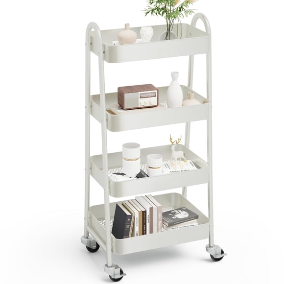 Carrito rodante OLIXIS Metal de 4 niveles, blanco utilitario, 4 niveles