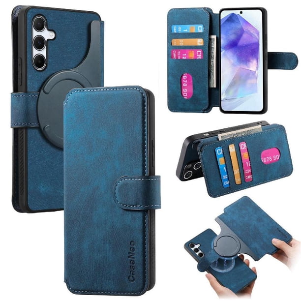 Funda Billetera Magnética para Samsung Galaxy A55 Soporte Tarjetas Desmontable Azul