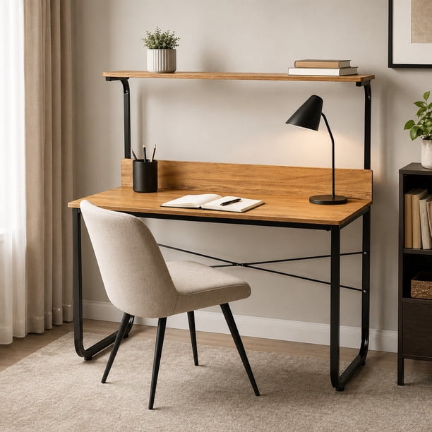 Escritorio con Repisa Superior Osiris para Home Office, Estudio u Oficina, Diseño Industrial Moderno