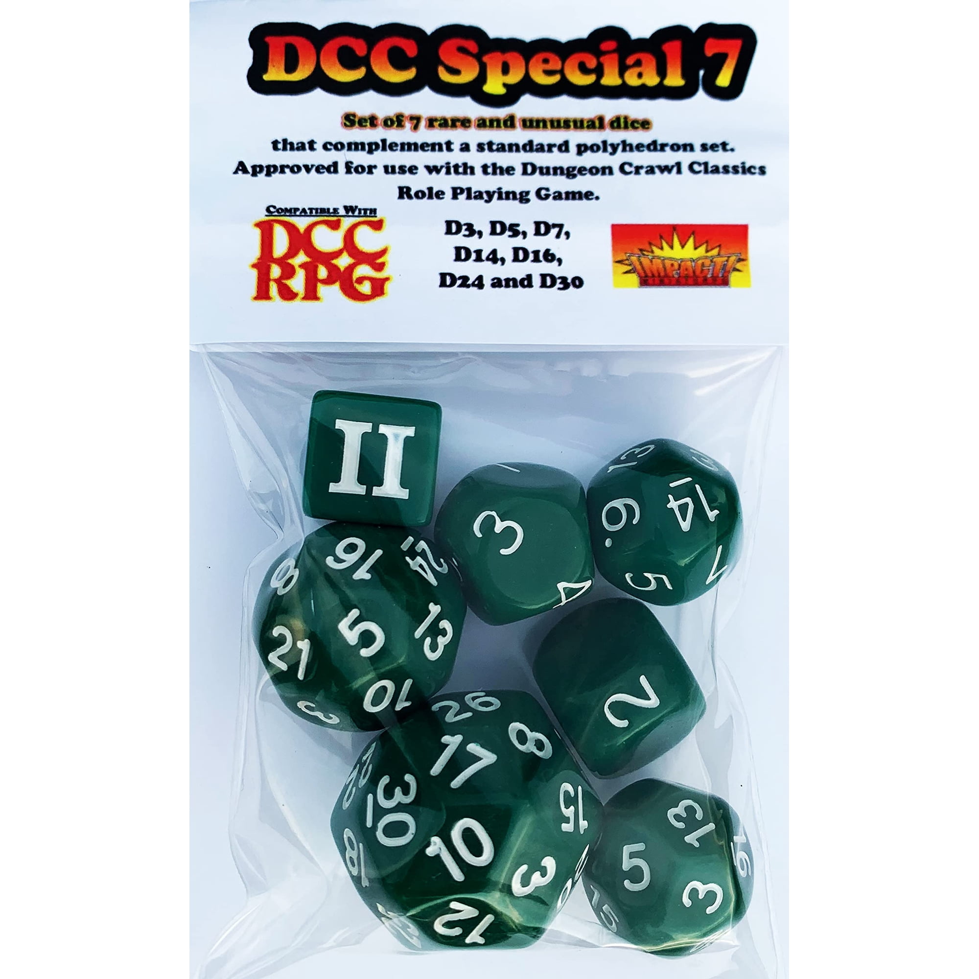 Set De Dados Rpg Impact! Miniatures Dcc Especial 7 Verde