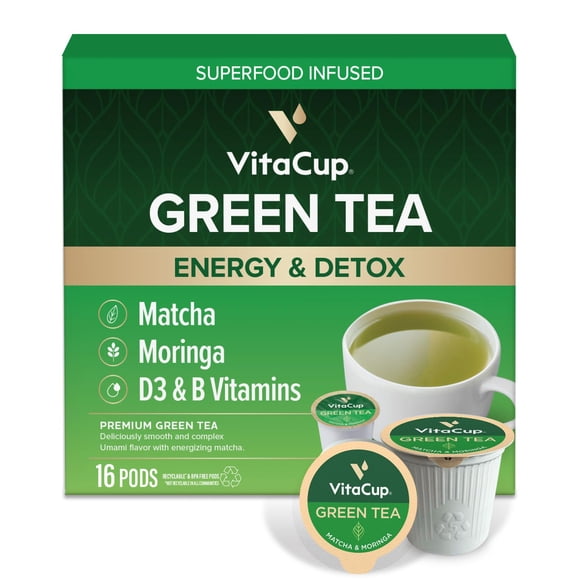 Cápsulas de té verde VitaCup mejoran la energía y la desintoxicación, 16 unidades