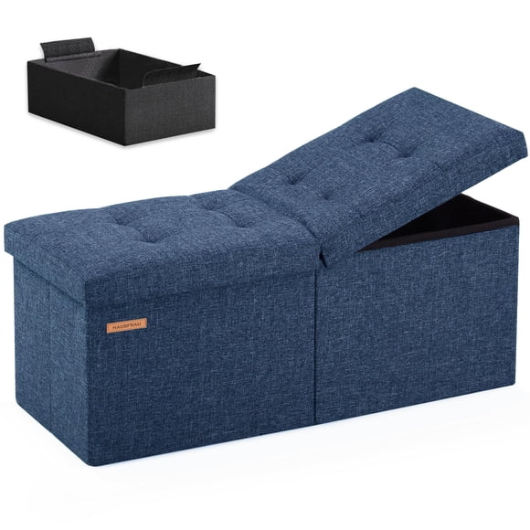 Banco otomano HAUSFRAU plegable de 80 cm con almacenamiento, color azul marino