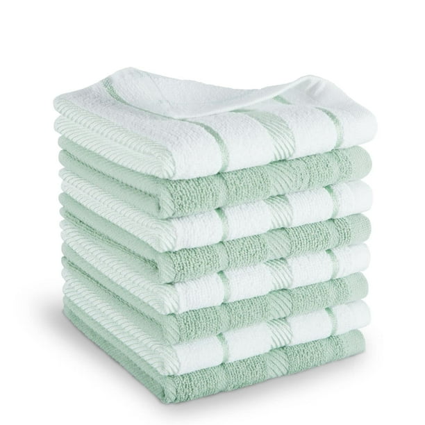 Juego de paños de cocina KitchenAid Albany, paquete de 8 unidades, color pistacho/blanco, 30 x 30 cm