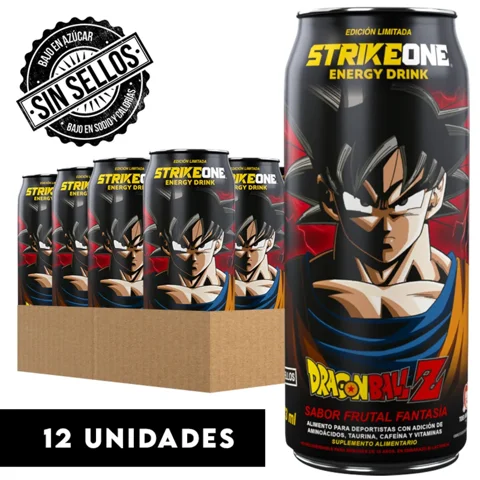 Strikeone - Bebida Energética 12 Unidades (473 Ml C/U) - Dragon Ball Z - Kakaroto - Frutal Fantasía