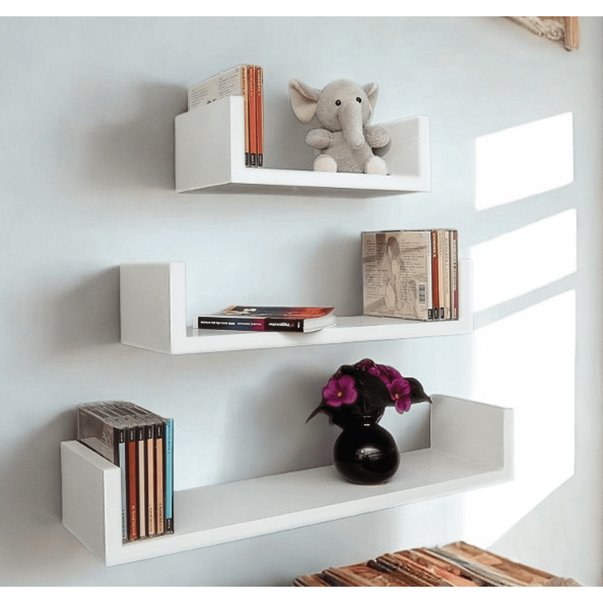 Viely Design - Set 3 Repisas Flotantes Corchete Blancas