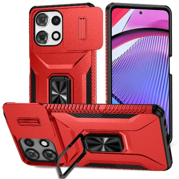 Funda Armada para Motorola Moto G Play 5G 2025 con Tapa Deslizante y Soporte Magnético Giratorio Rojo