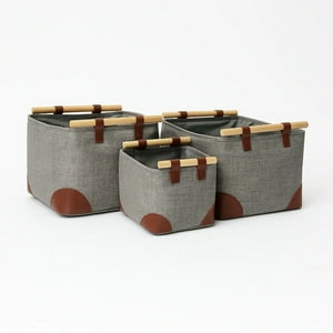 Estilodomus - Set 3 Cestas Organizadoras Para Ropa O Accesorios Con Asas De Madera