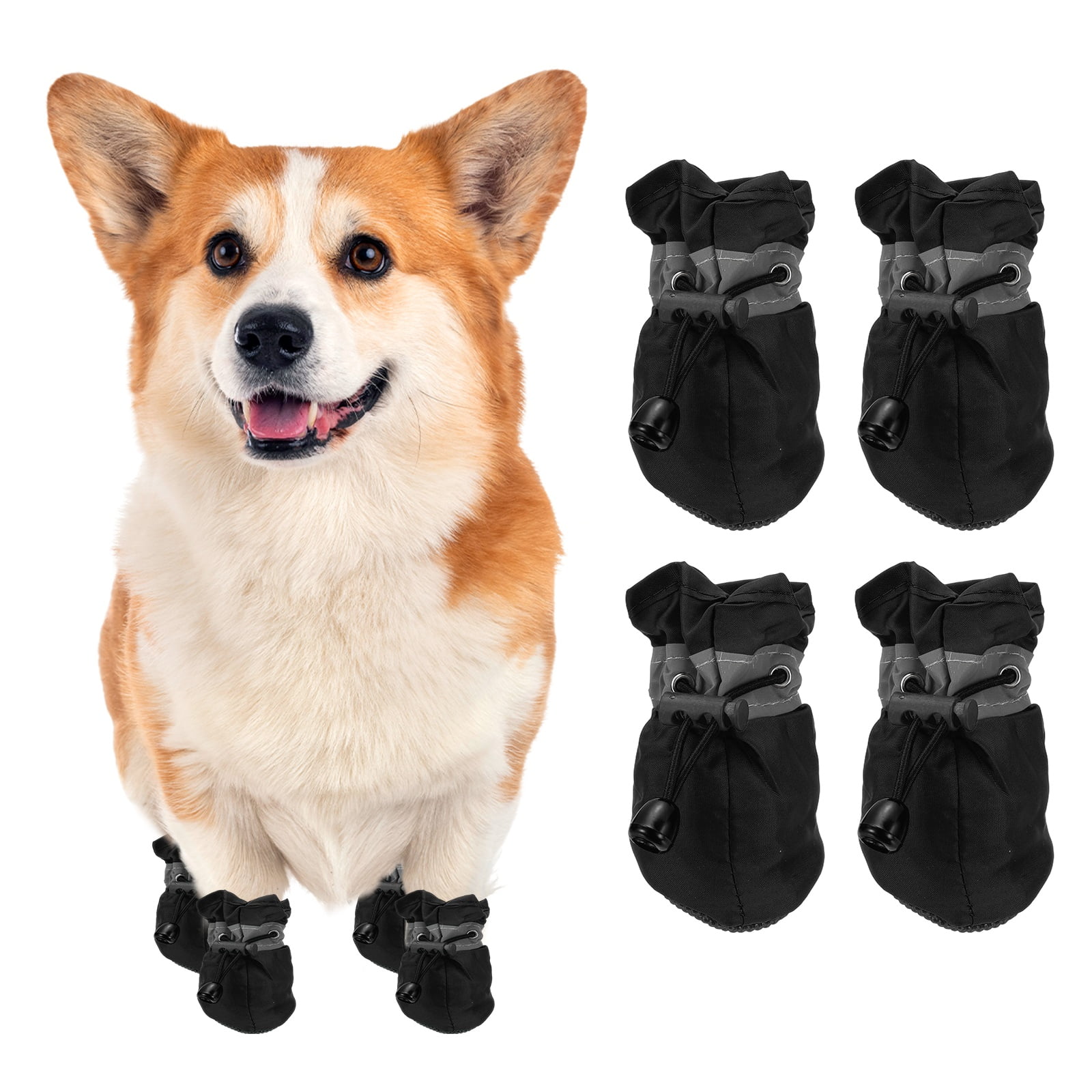 Uxcell Zapatos Para Perros Botas, Protector De Patas Suela Antideslizante Invierno Con Correa Reflectante Impermeable Suave, (4 Piezas, Oxford, Tamaño 1, Negro)