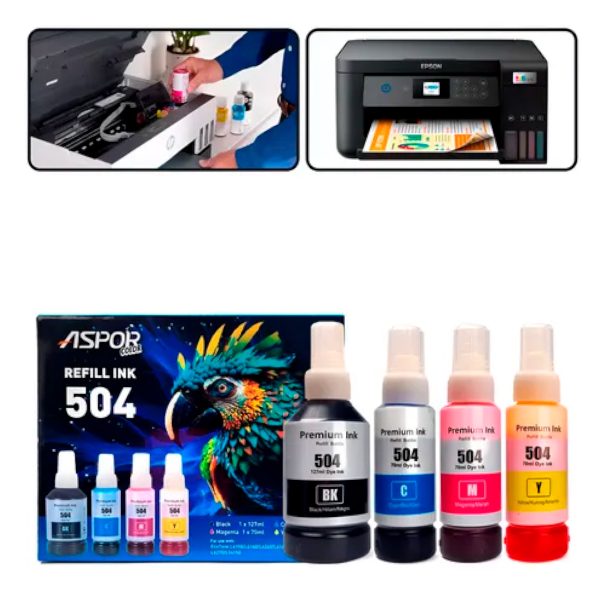 Tinta Para Impresora Ecotank Premium Cmyk 127ml-70ml Aspor